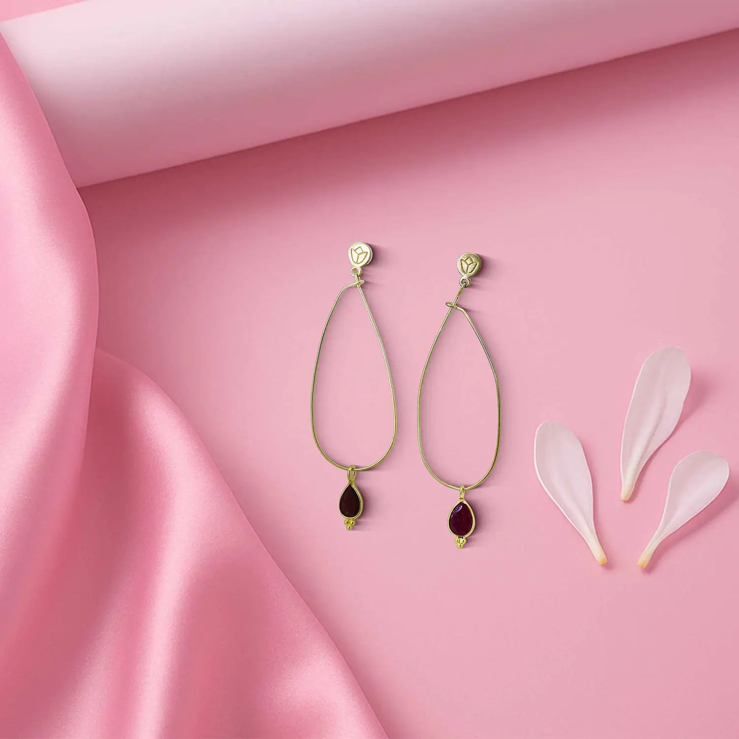 Elegant Teardrop Silver Earrings with Gold Polish & Garnet Accents- Made With Pure 925 Silver
