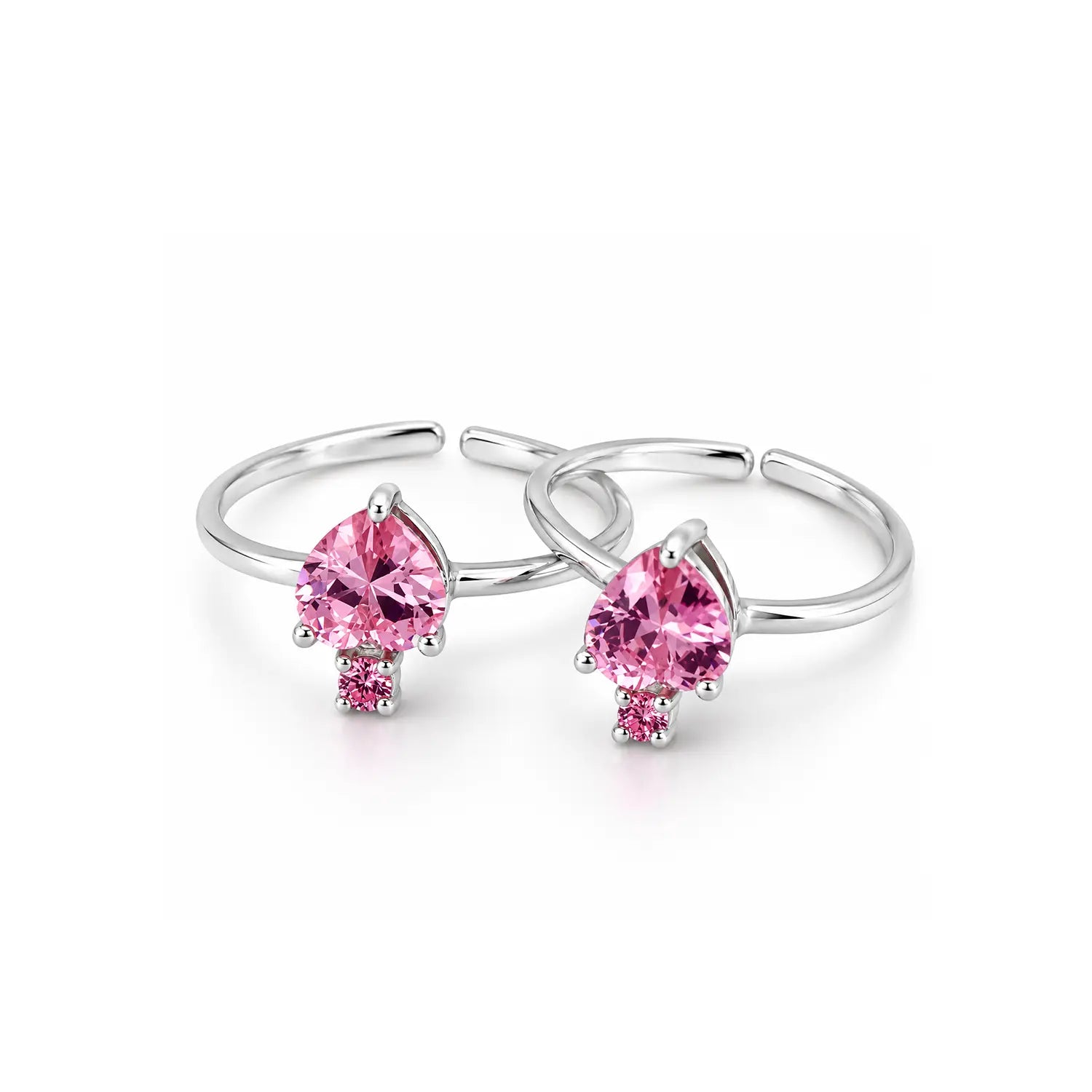 Pure  Silver Pink Heart Stone Adjustable Toe Rings