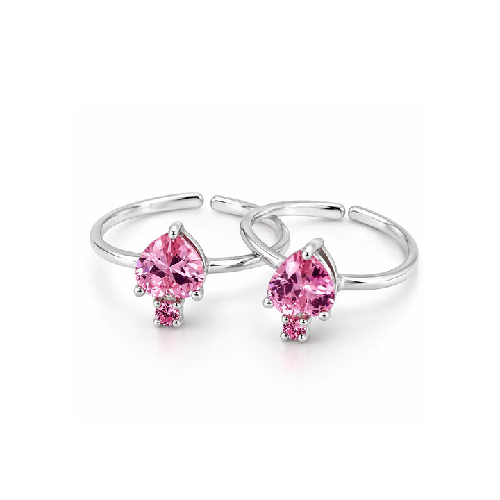 Pure  Silver Pink Heart Stone Adjustable Toe Rings