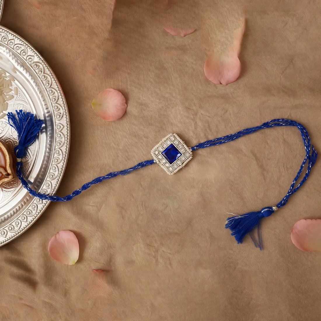 Royal Blue Stone Silver Rakhi - Made With Pure 925 Silver