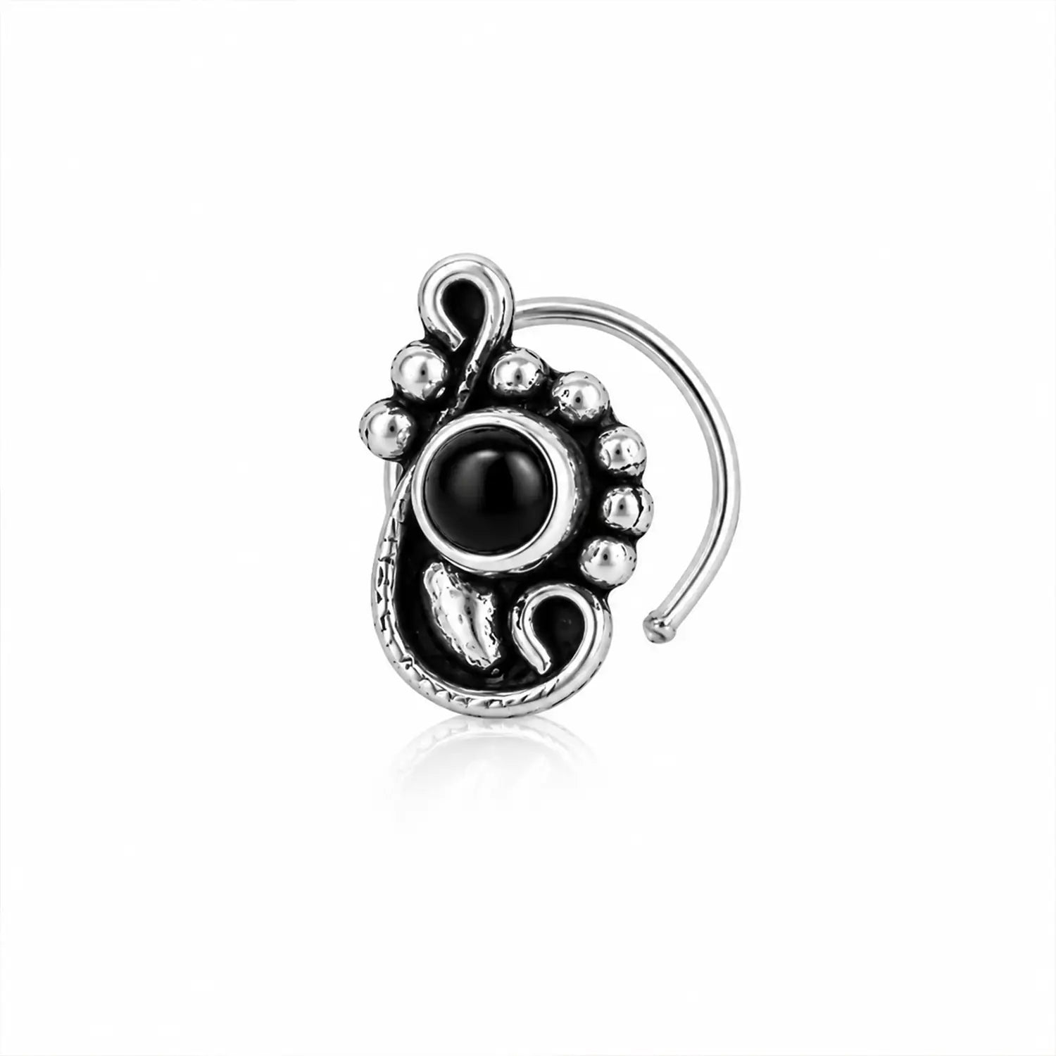 Oxidised Silver Paisley Drop Nose Pin- Made With Pure 925 Silver