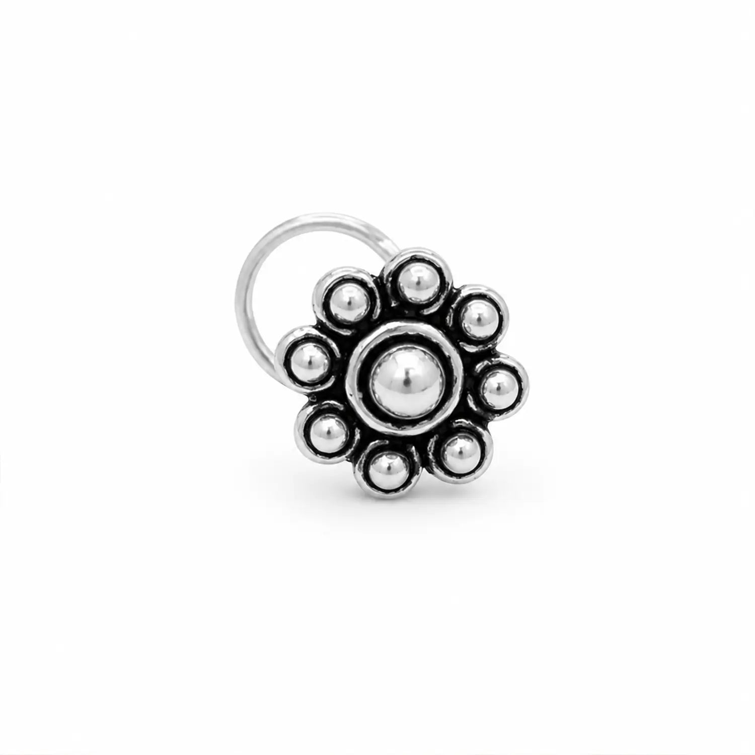 Beaded Blossom Oxidised Silver Nose Pin- Made With Pure 925 Silver