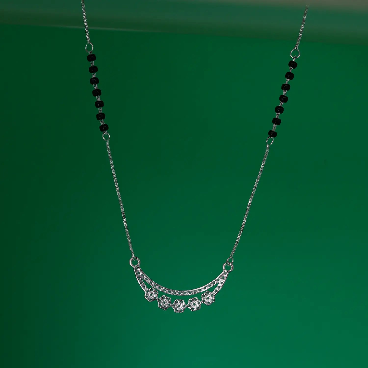 Elegant Floral CZ Silver Mangalsutra - Made With Pure 925 Silver
