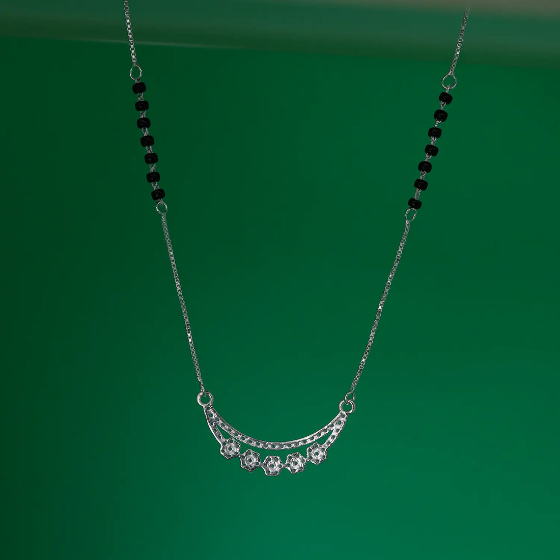 Elegant Floral CZ Silver Mangalsutra - Made With Pure 925 Silver