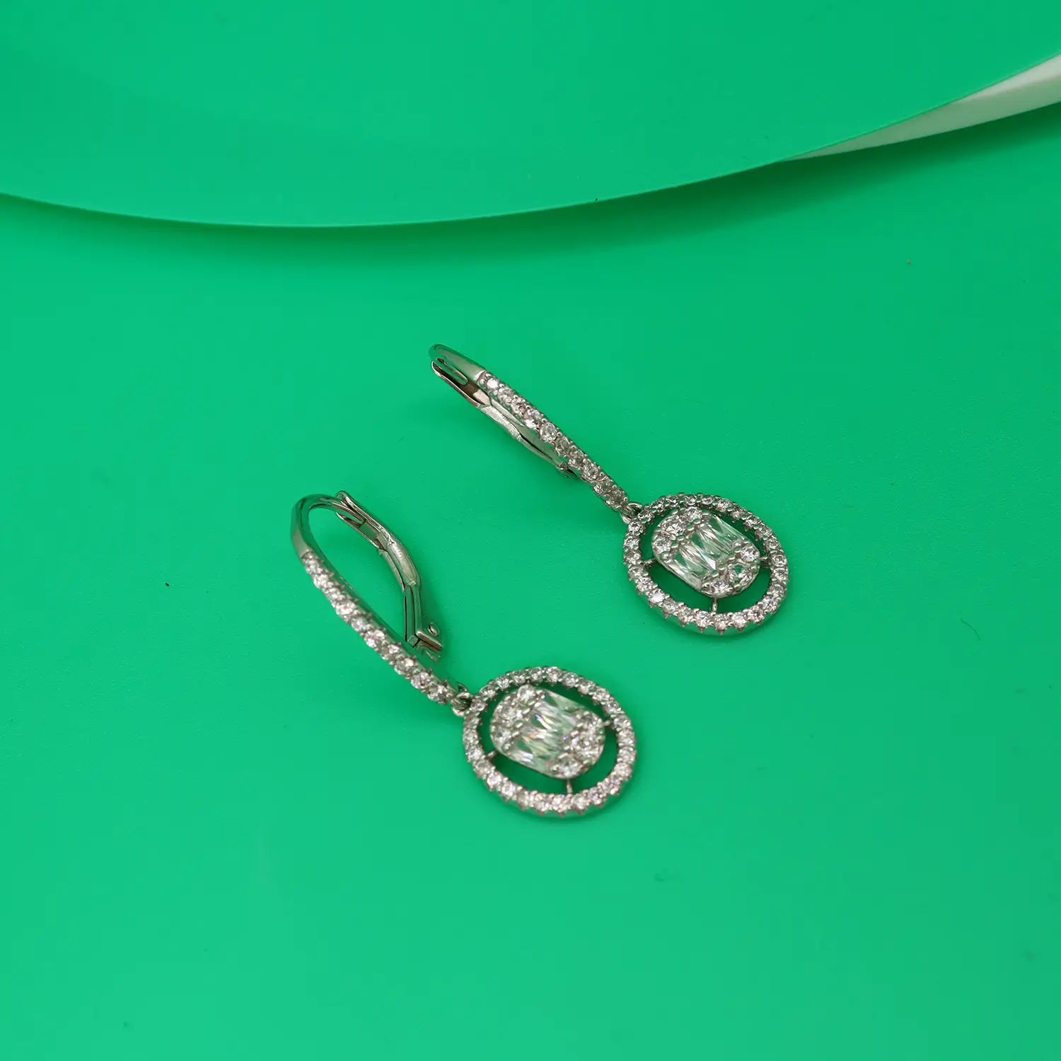 Elegant Round Crystal Halo Silver Drop Earrings - Made With Pure 925 Silver