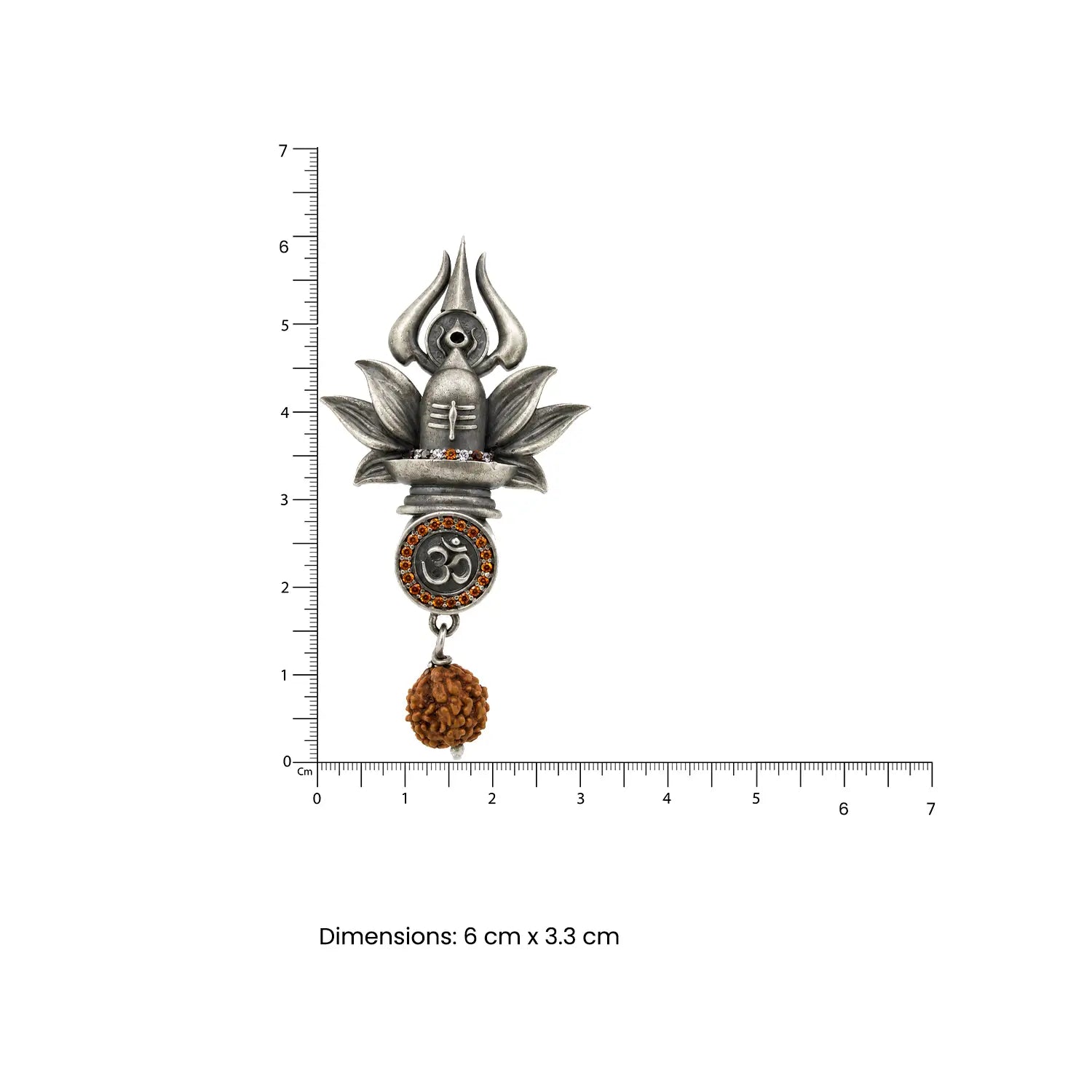 Trishul Shivling Om Rudraksha Silver Brooch - Made With Pure 925 Silver