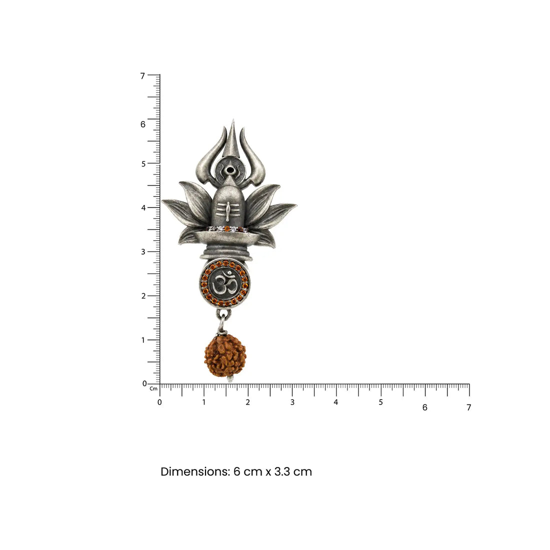 Trishul Shivling Om Rudraksha Silver Brooch - Made With Pure 925 Silver