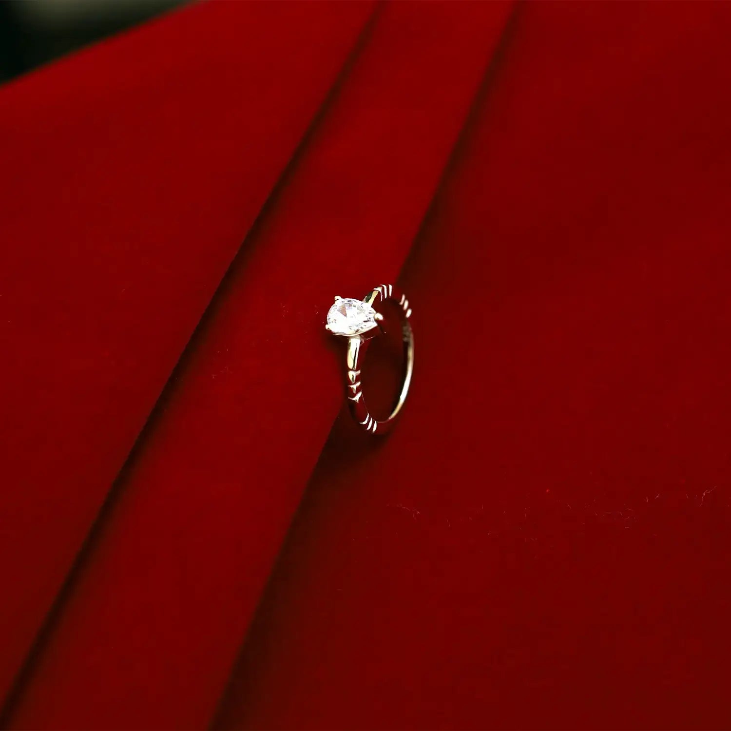 Pure Silver Teardrop Solitaire Ring - Made With Pure 925 Silver