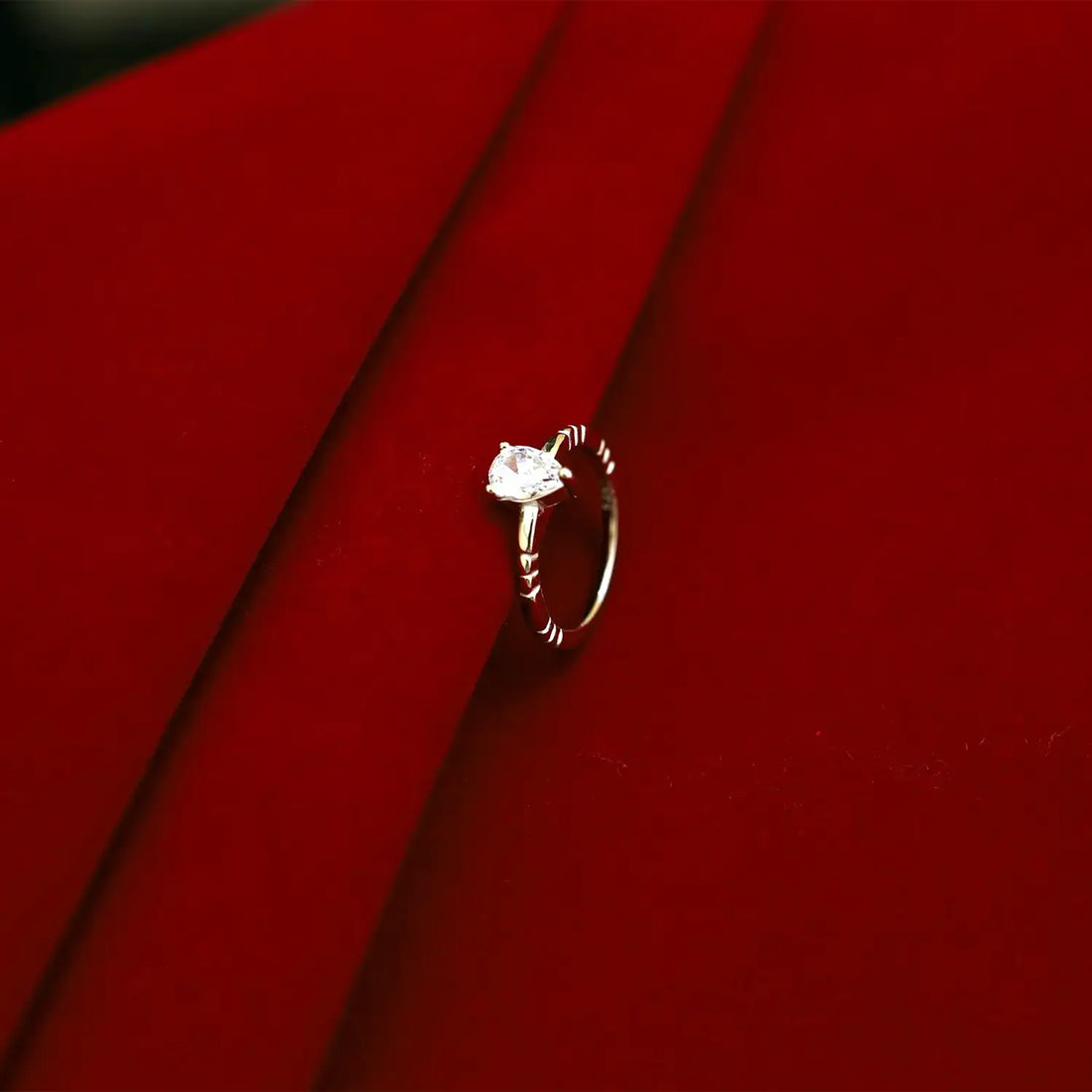 Pure Silver Teardrop Solitaire Ring - Made With Pure 925 Silver