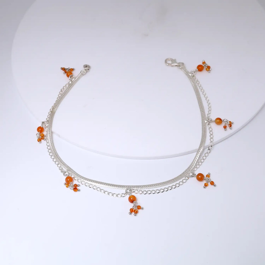 Sunset Bloom Orange Crystal Pure Silver Anklet- Made With Pure 925 Silver