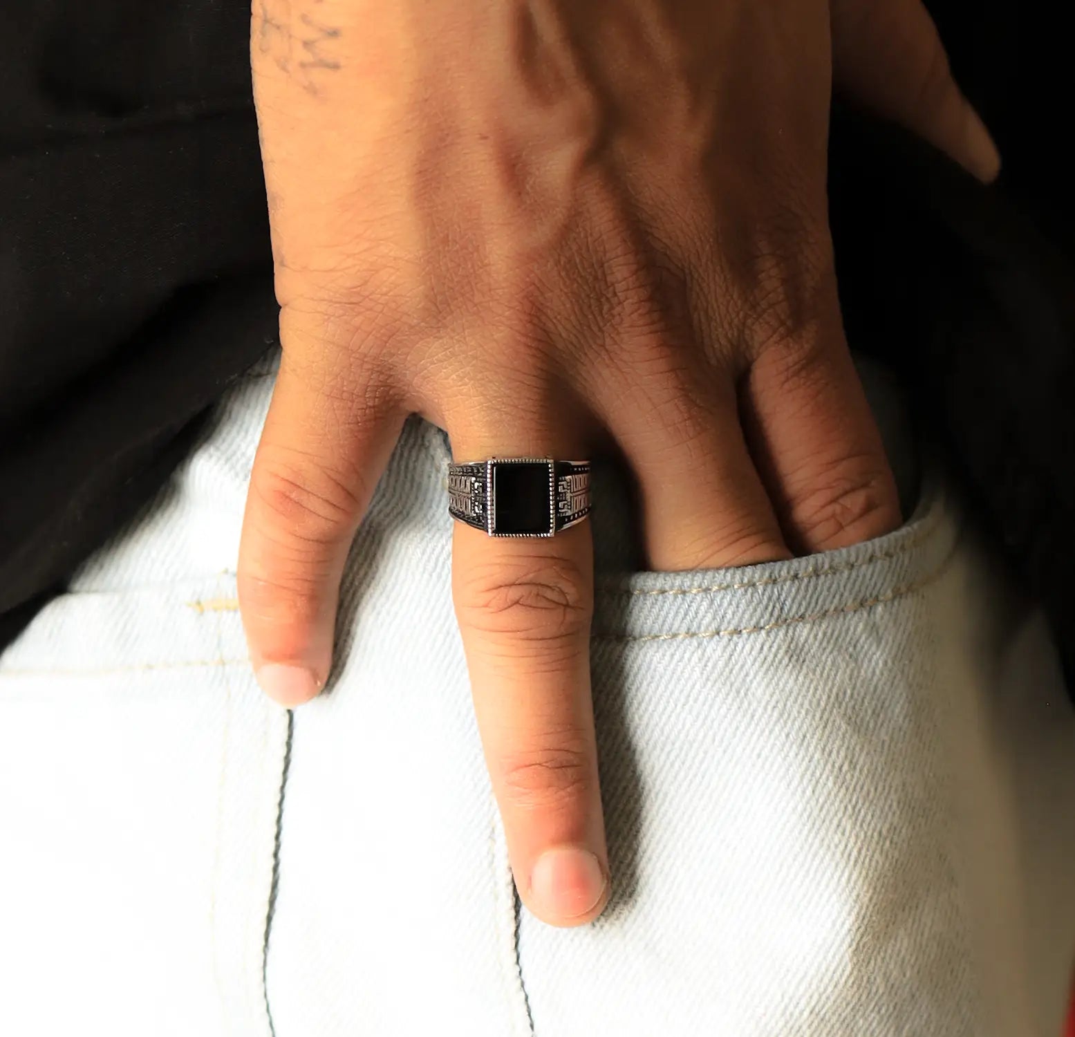 Pure Silver Black Onyx Rectangle Ring- Made With Pure 925 Silver