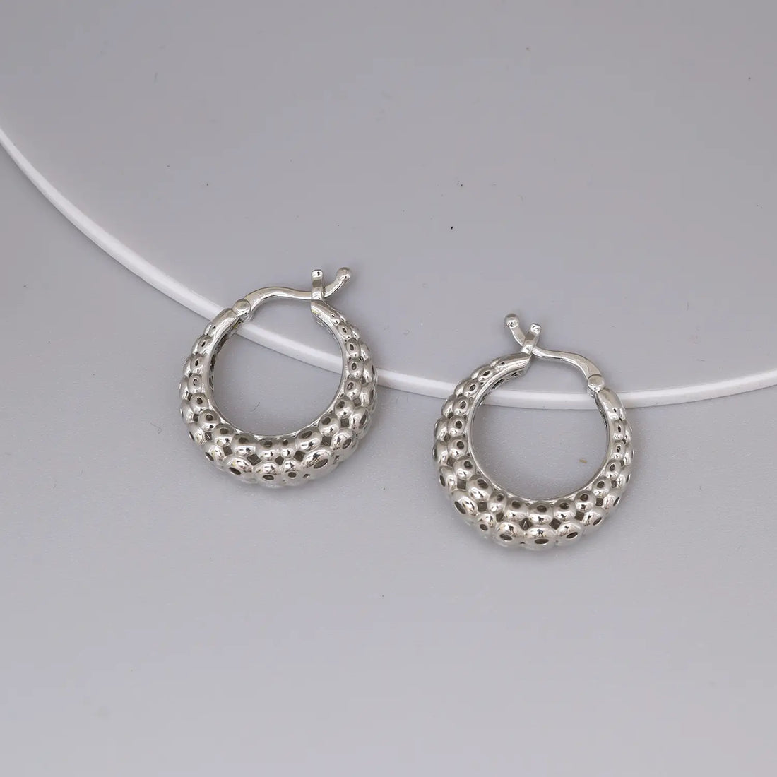 Sculpted Beaded Hoop 925 Silver Earrings - Made With Pure 925 Silver