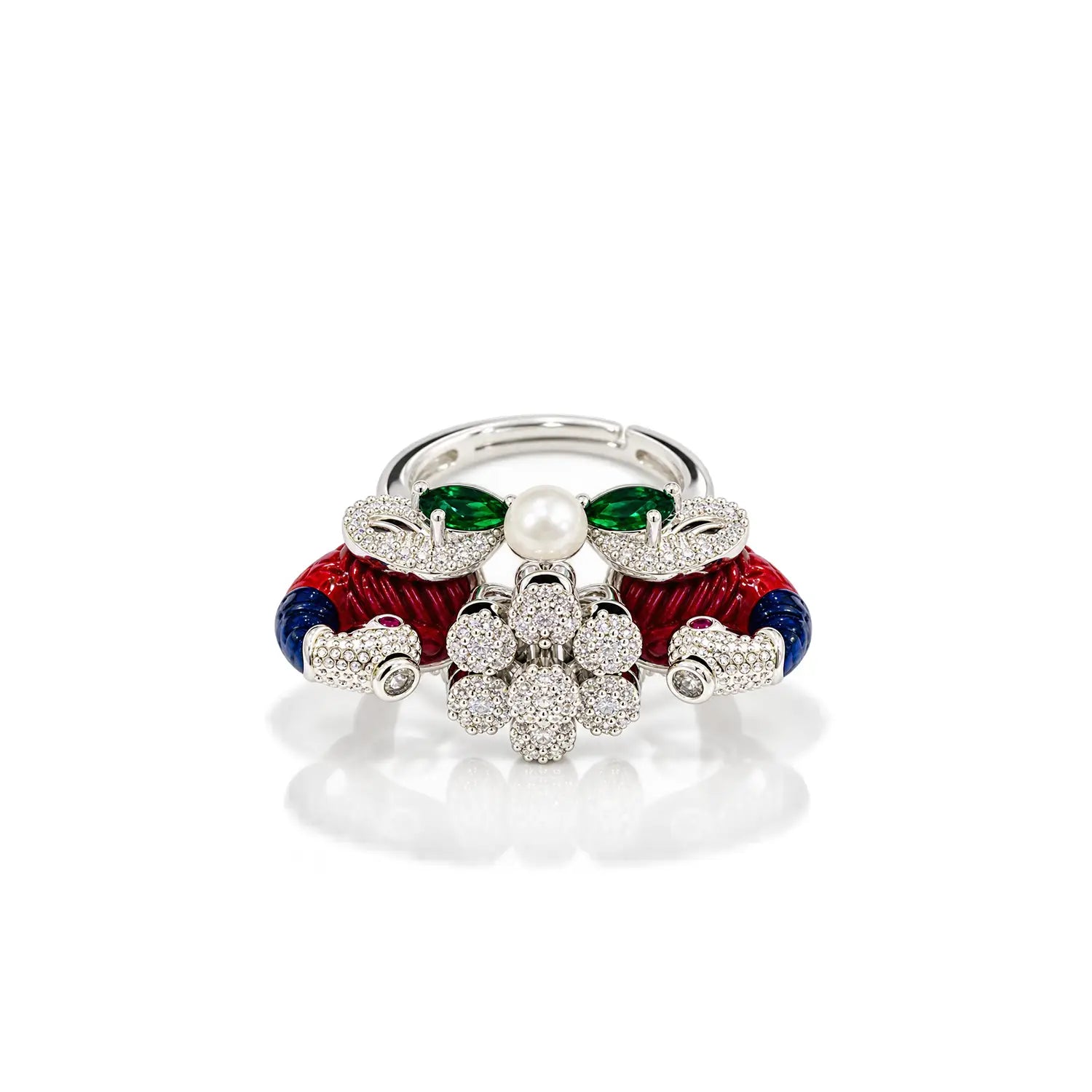 Twin Peacock Pearl Ring – Royal Designer Statement Jewellery