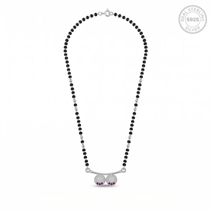 Elegant Ruby Accent Twin Disc Silver Mangalsutra - Made With Pure 925 Silver