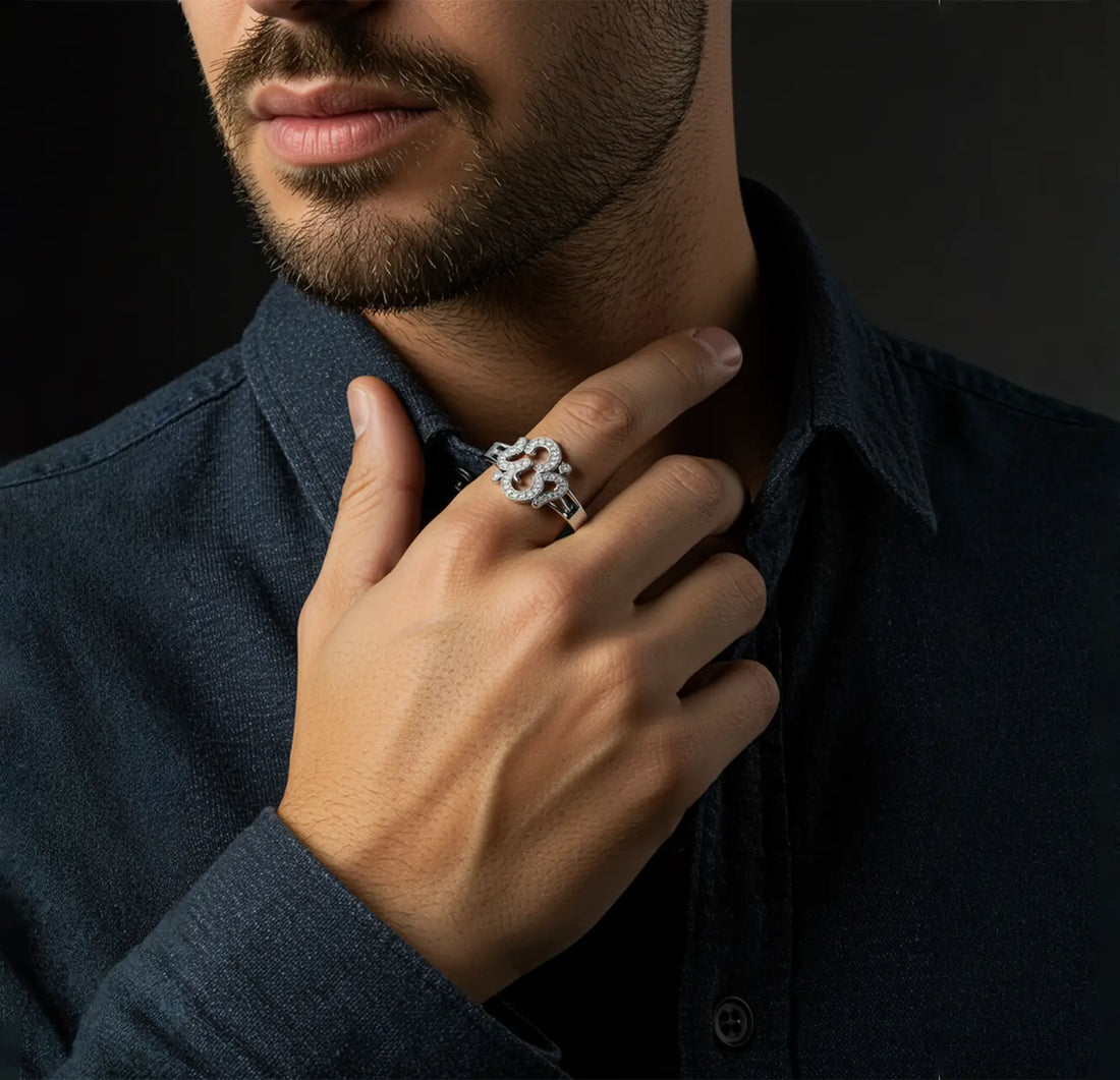 Pure Silver Om Ring with CZ Accents - Made With Pure 925 Silver