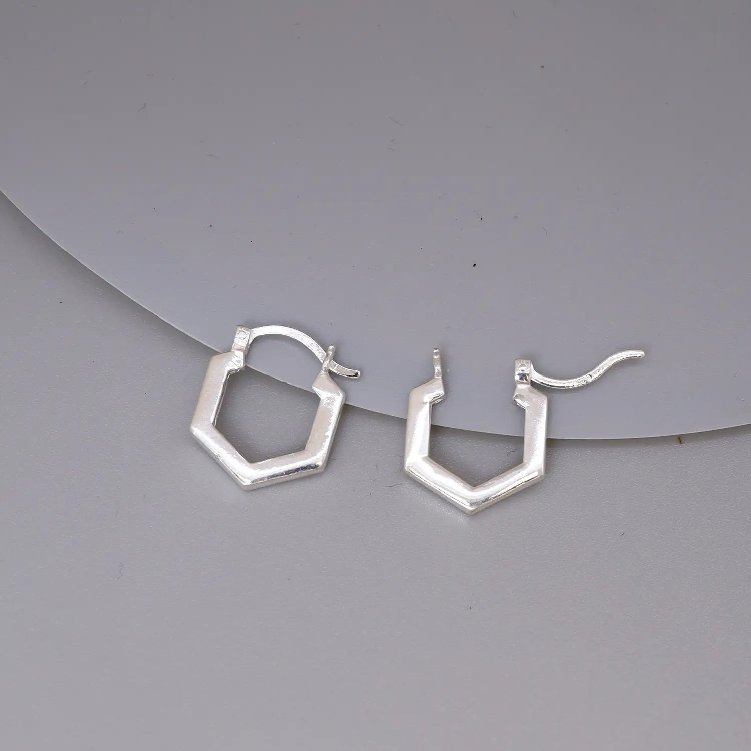 Geometric Hexagon 925 Silver Hoop Earrings - Made With Pure 925 Silver