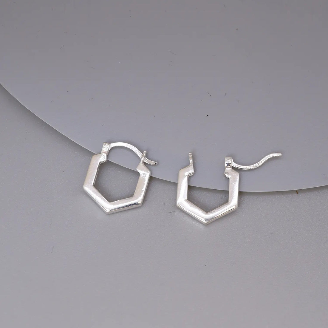 Geometric Hexagon 925 Silver Hoop Earrings - Made With Pure 925 Silver