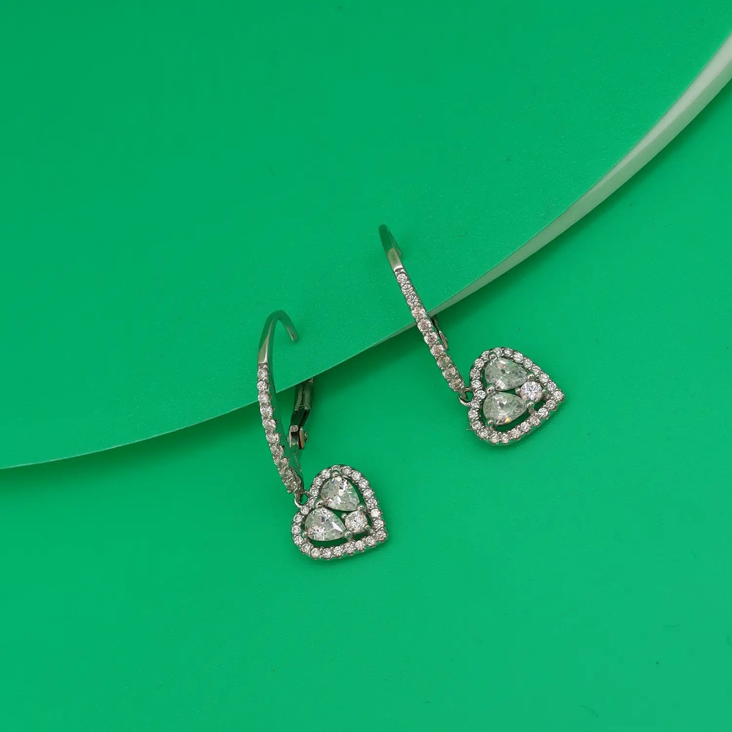 Elegant Double Heart Sparkle Silver Drop Earrings - Made With Pure 925 Silver