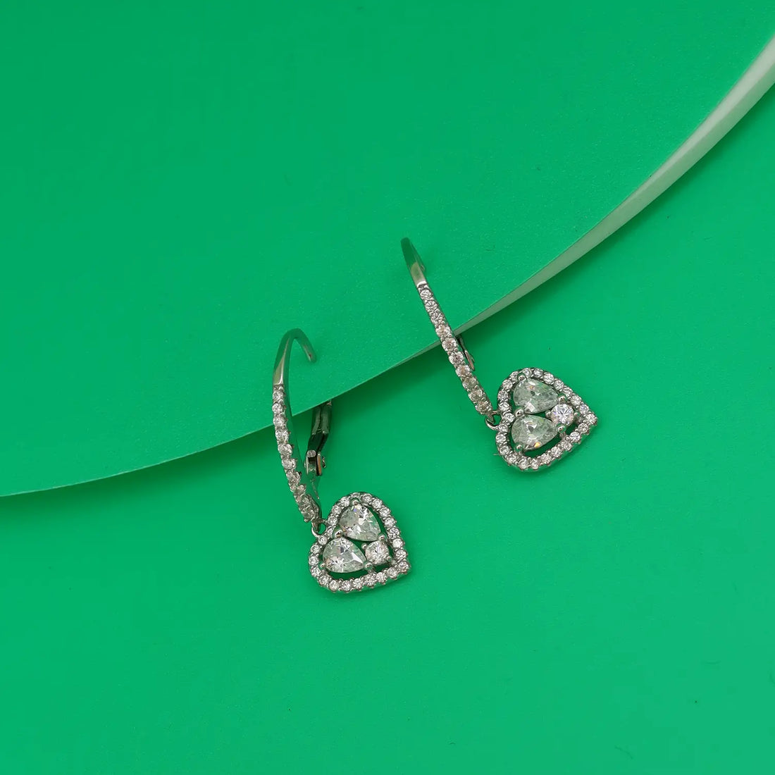 Elegant Double Heart Sparkle Silver Drop Earrings - Made With Pure 925 Silver