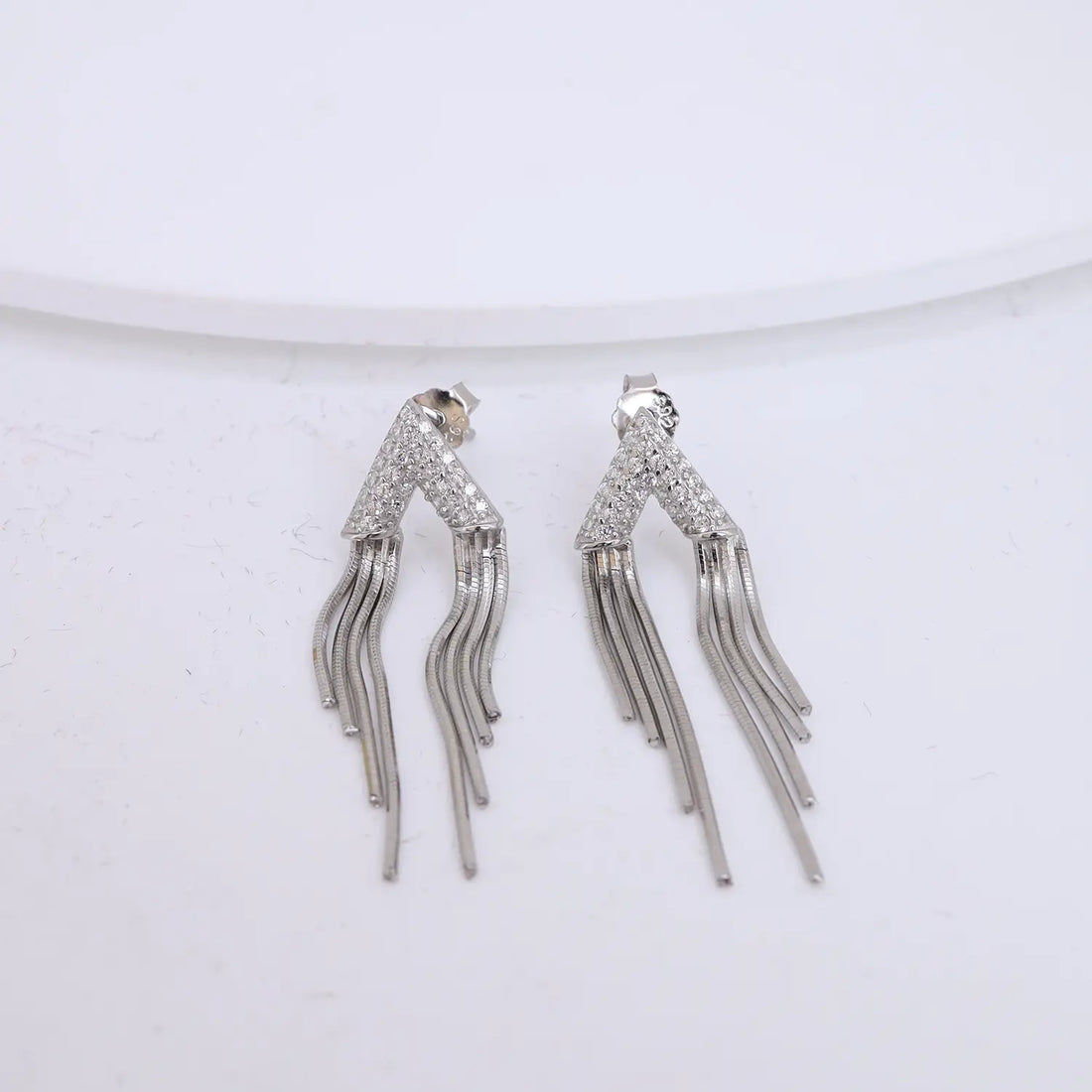 Sparkling V-Shaped Tassel Silver Earrings - Made With Pure 925 Silver