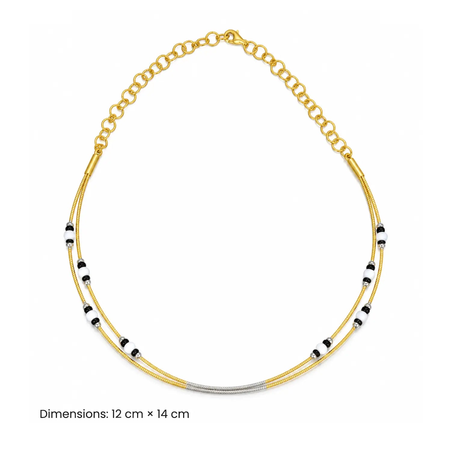 Black & White Beaded Double-Layer Silver Necklace - Made With Pure 925 Silver