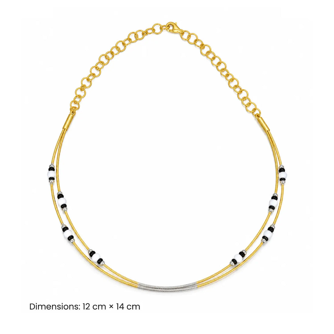 Black & White Beaded Double-Layer Silver Necklace - Made With Pure 925 Silver
