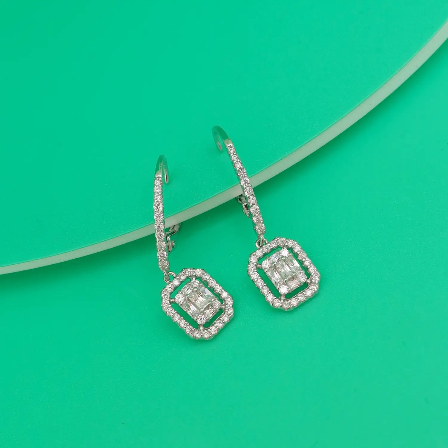 Elegant Geometric Sparkle Drop Earrings - Made With Pure 925 Silver