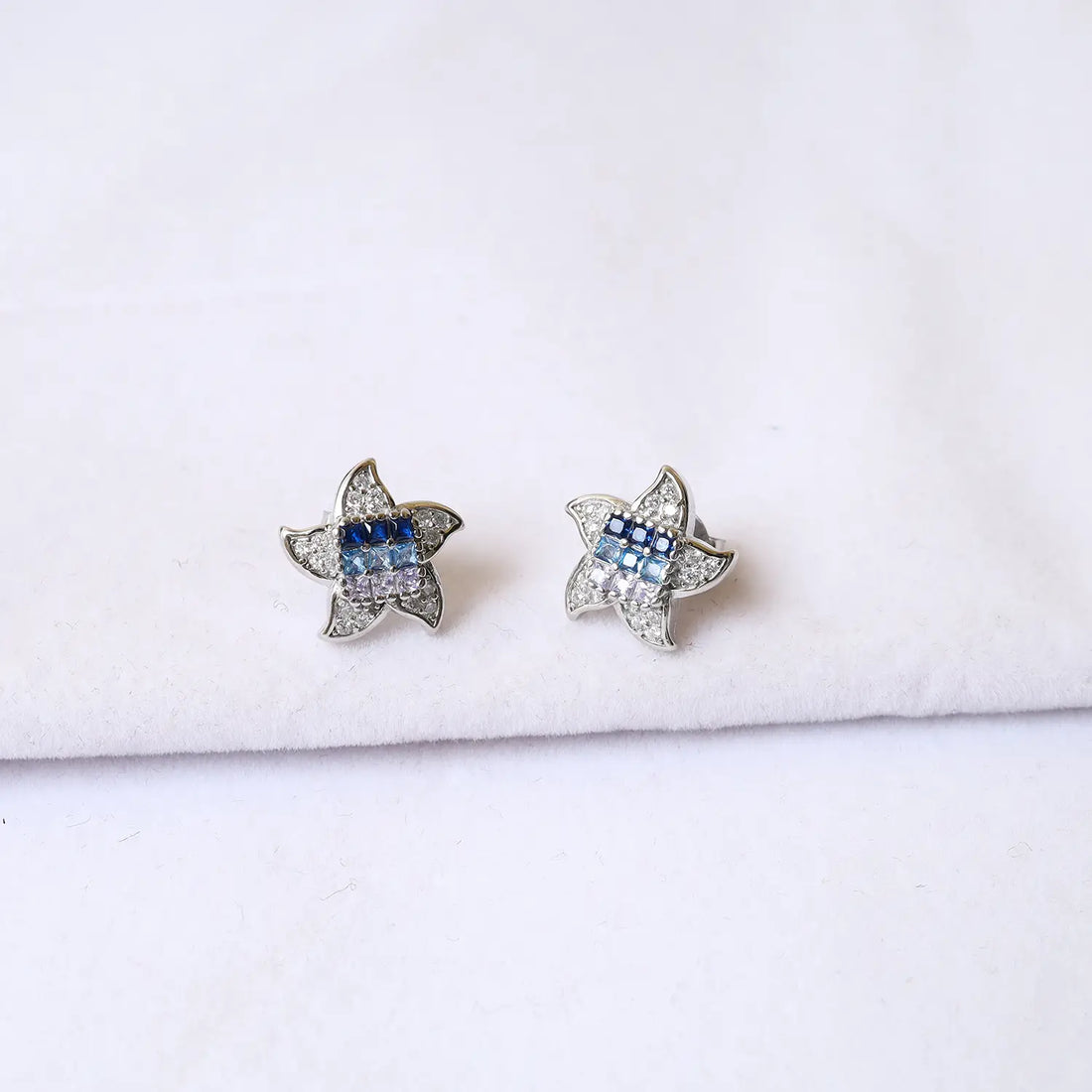 Sparkling Blue Floral 925 Silver Pendant Set - Made With Pure 925 Silver