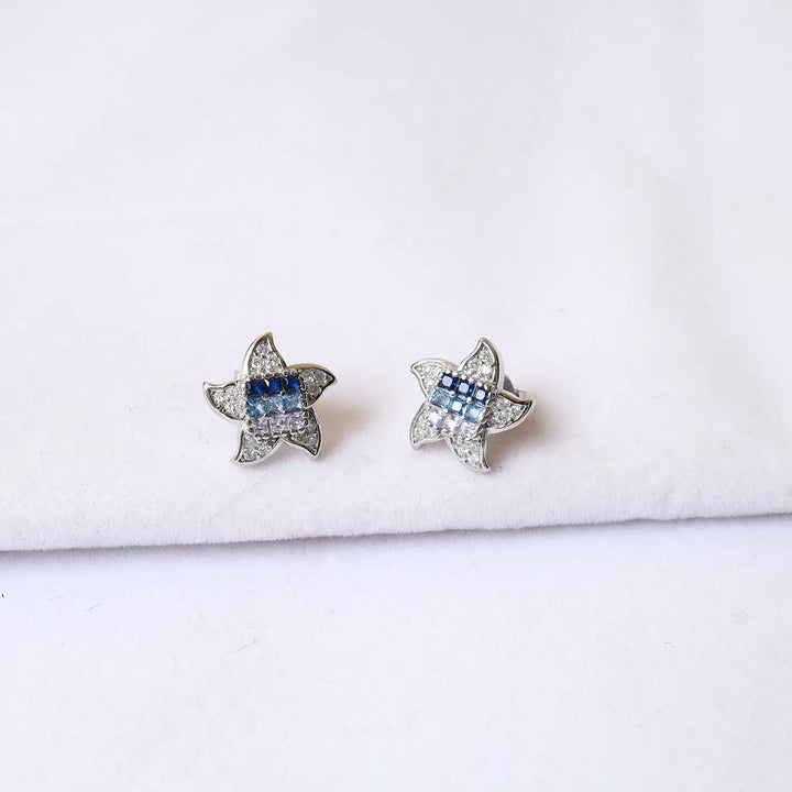 Sparkling Blue Floral 925 Silver Pendant Set - Made With Pure 925 Silver