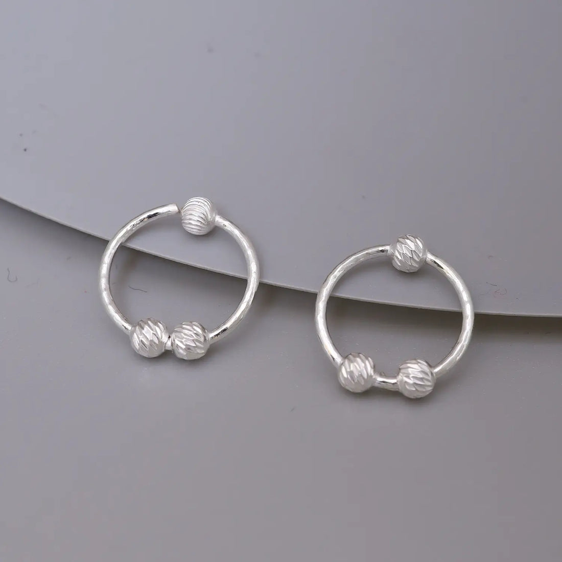 Beaded Open Circle Silver Hoop Earrings - Made With Pure 925 Silver