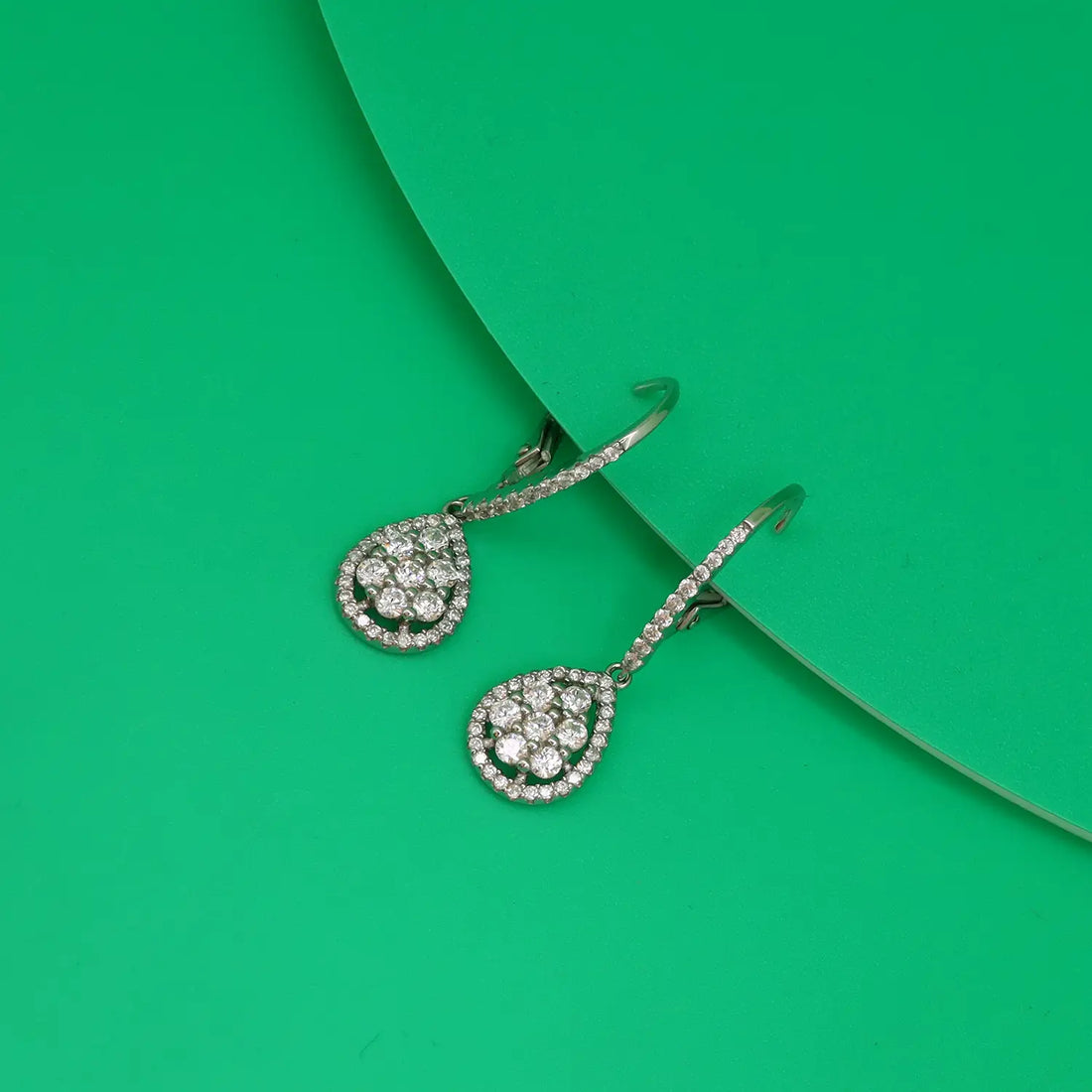 Elegant Teardrop Floral Hoop Silver Earrings - Made With Pure 925 Silver