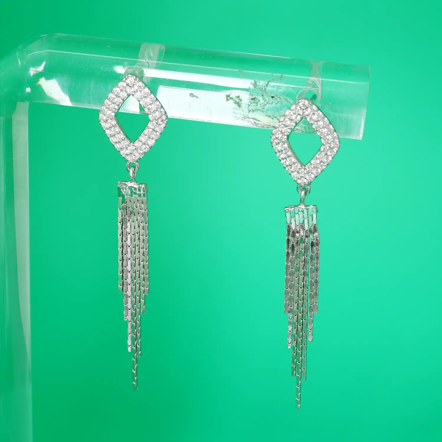 Elegant Geometric Crystal Cascade Silver Earrings - Made With Pure 925 Silver
