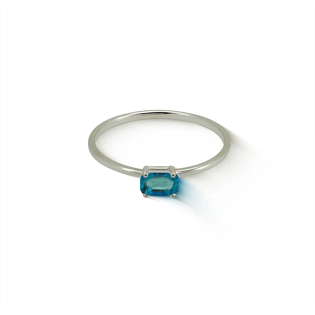 Blue Emerald-Cut Solitaire Silver Ring - Made With Pure 925 Silver