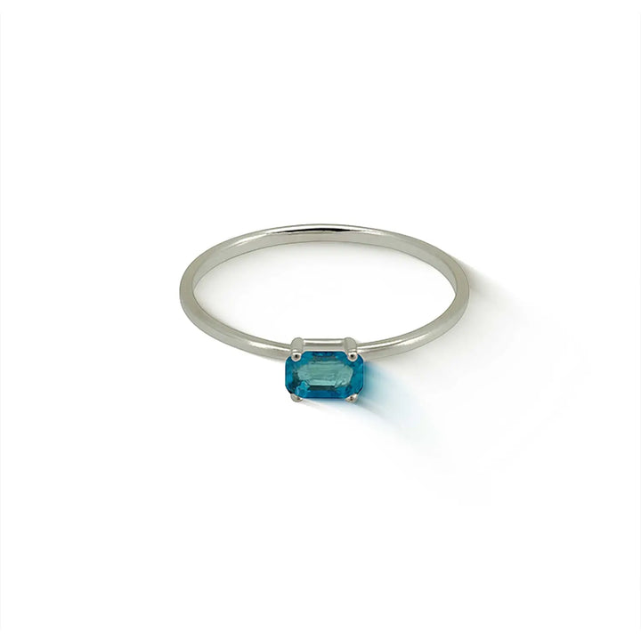 Blue Emerald-Cut Solitaire Silver Ring - Made With Pure 925 Silver