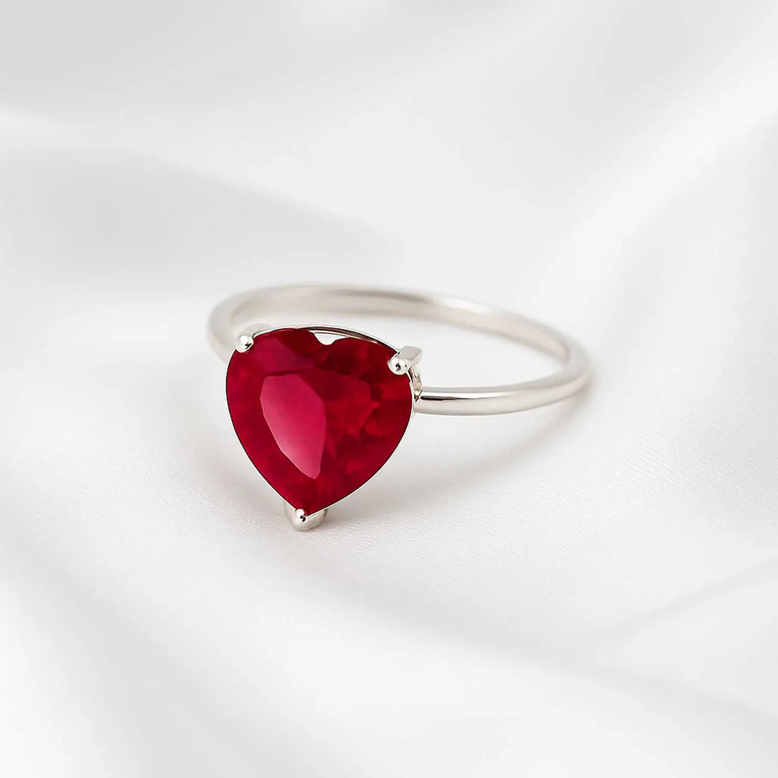 Pure Silver Heart-Shaped Red Stone Ring - Made With Pure 925 Silver