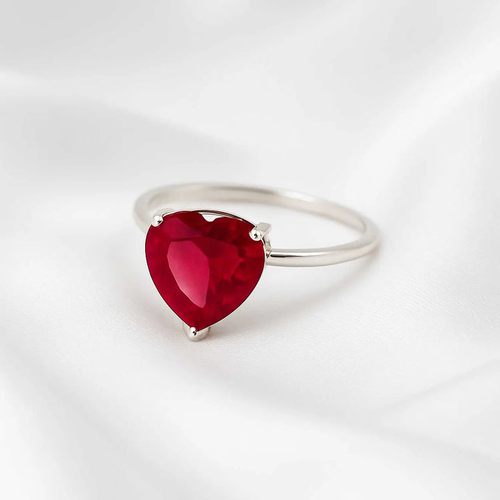 Pure Silver Heart-Shaped Red Stone Ring - Made With Pure 925 Silver