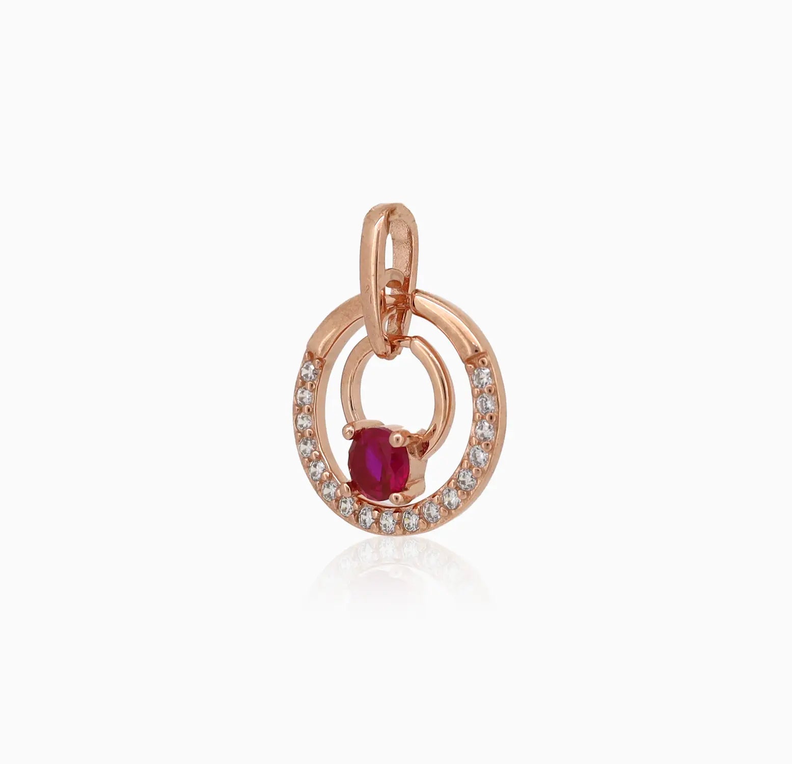 Rose Gold Ruby Circle Silver Pendant - Made With 925 Pure Silver