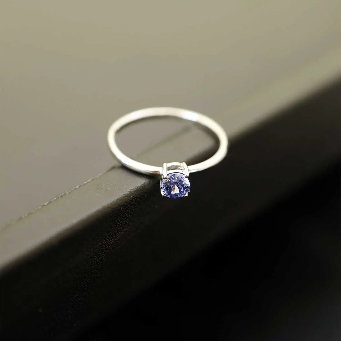 Pure Silver Solitaire Ring with Violet-Blue Stone - Made With Pure 925 Silver