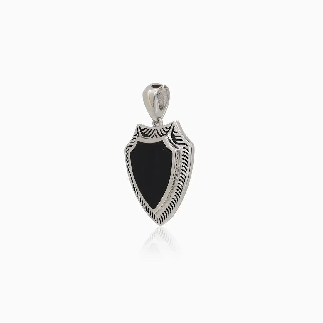 Black Onyx Shield Pure Silver Pendant- Made With Pure 925 Silver