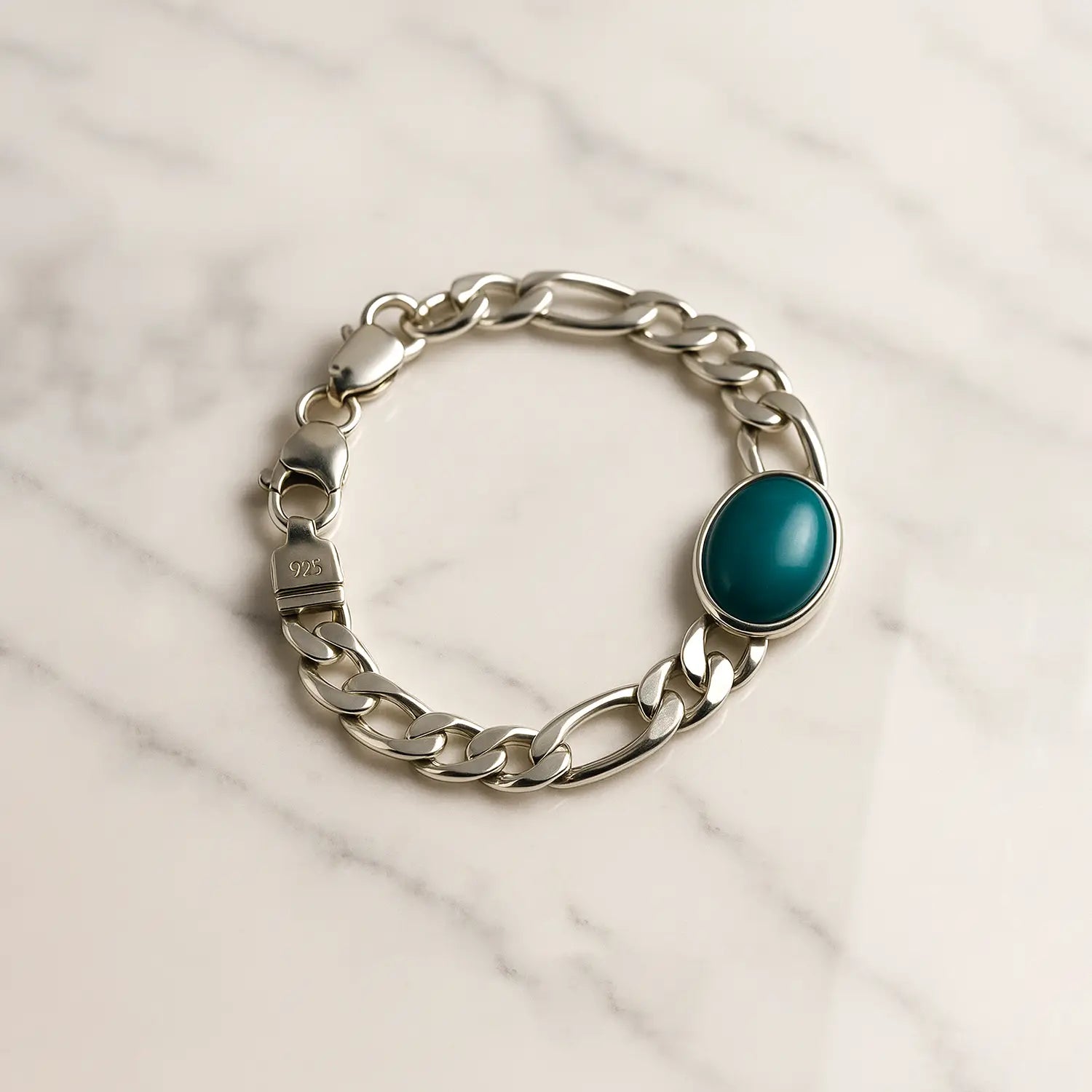 Pure Silver Teal Stone Bracelet - Made With Pure 925 Silver