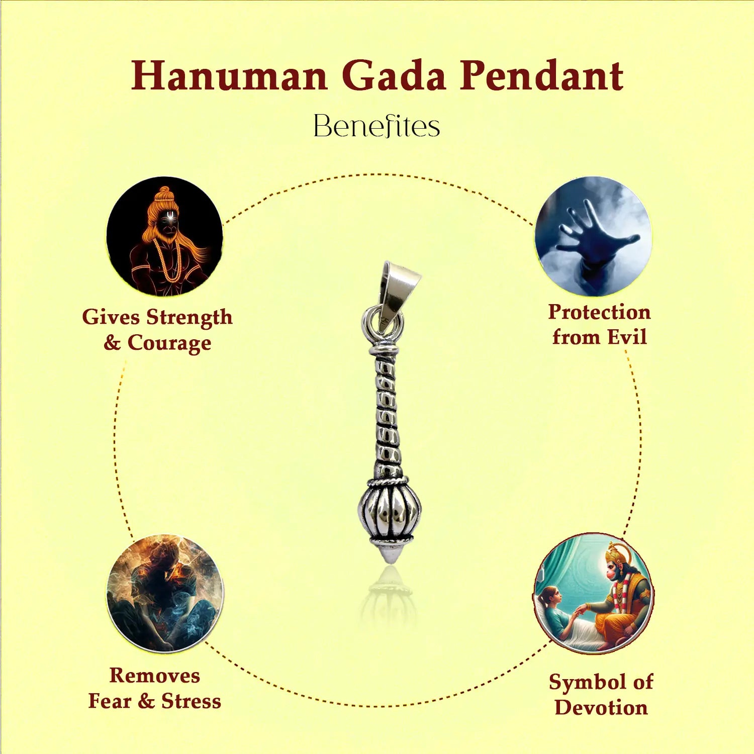 Bajrangbali Gada Silver Pendant - Made With Pure 925 Silver