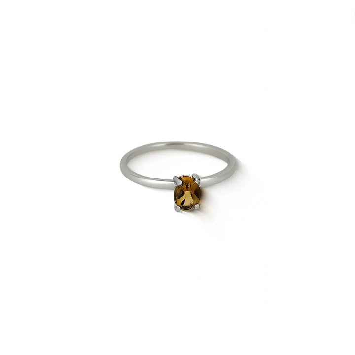 Pure Silver Minimalist Smoky Quartz Ring - Made With Pure 925 Silver