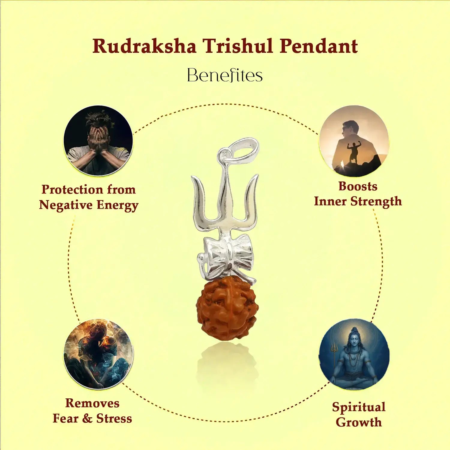 Mahadev Trishul Rudraksha Silver Pendant- Made With Pure 925 Silver