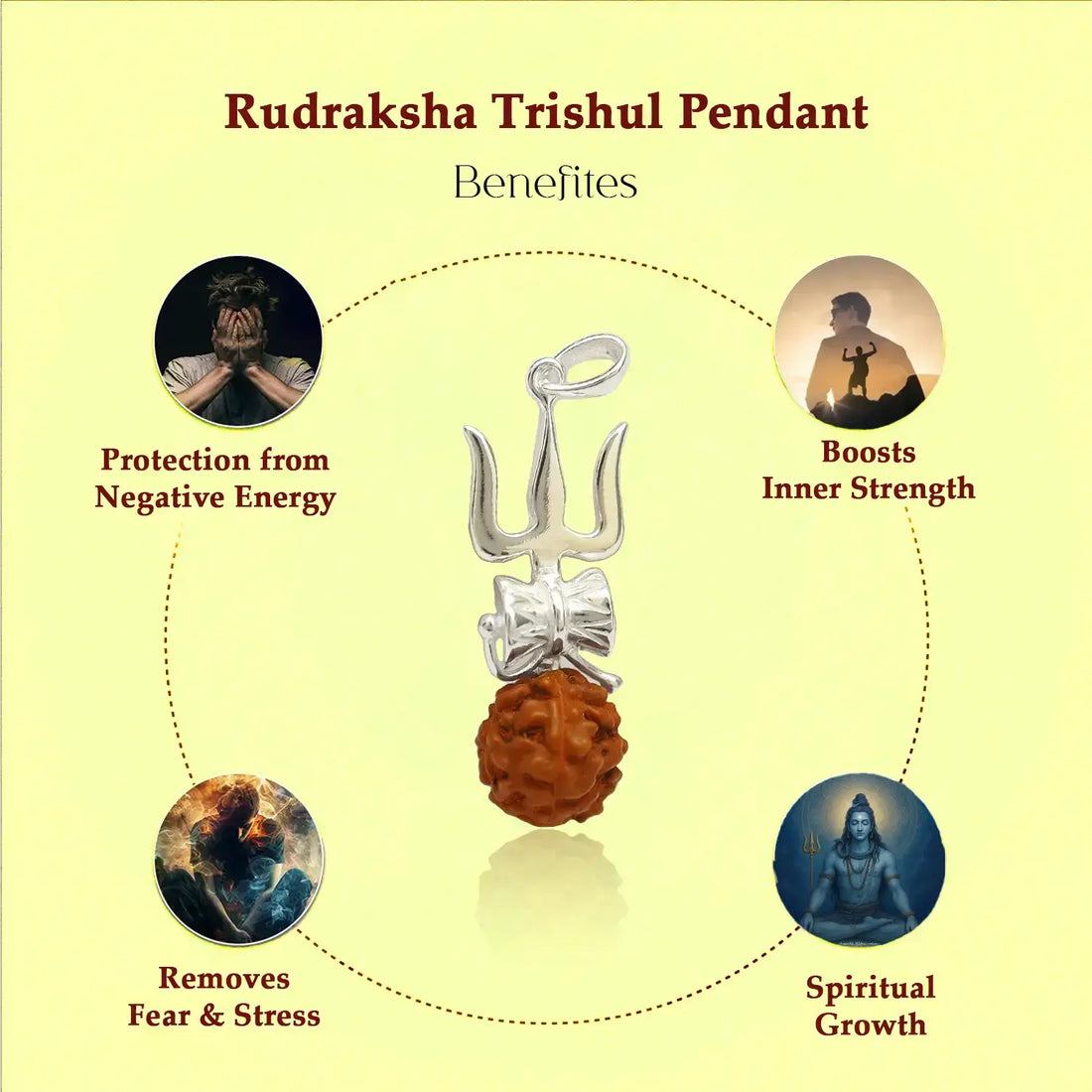Mahadev Trishul Rudraksha Silver Pendant- Made With Pure 925 Silver