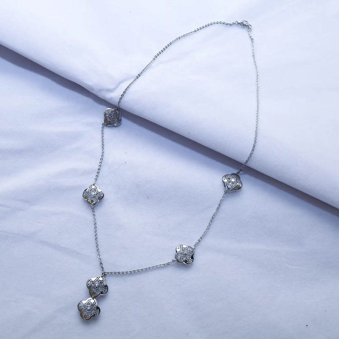 Elegant Floral Station Pure Silver Necklace Set- Made With Pure 925 Silver