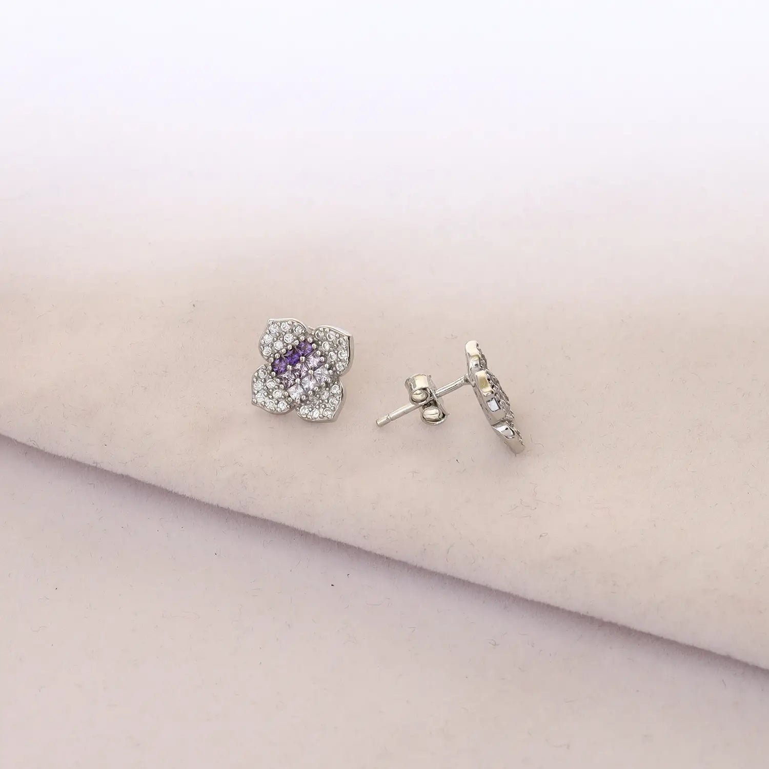 Elegant Pure Silver Purple CZ Floral Pendant Set - Made With Pure 925 Silver