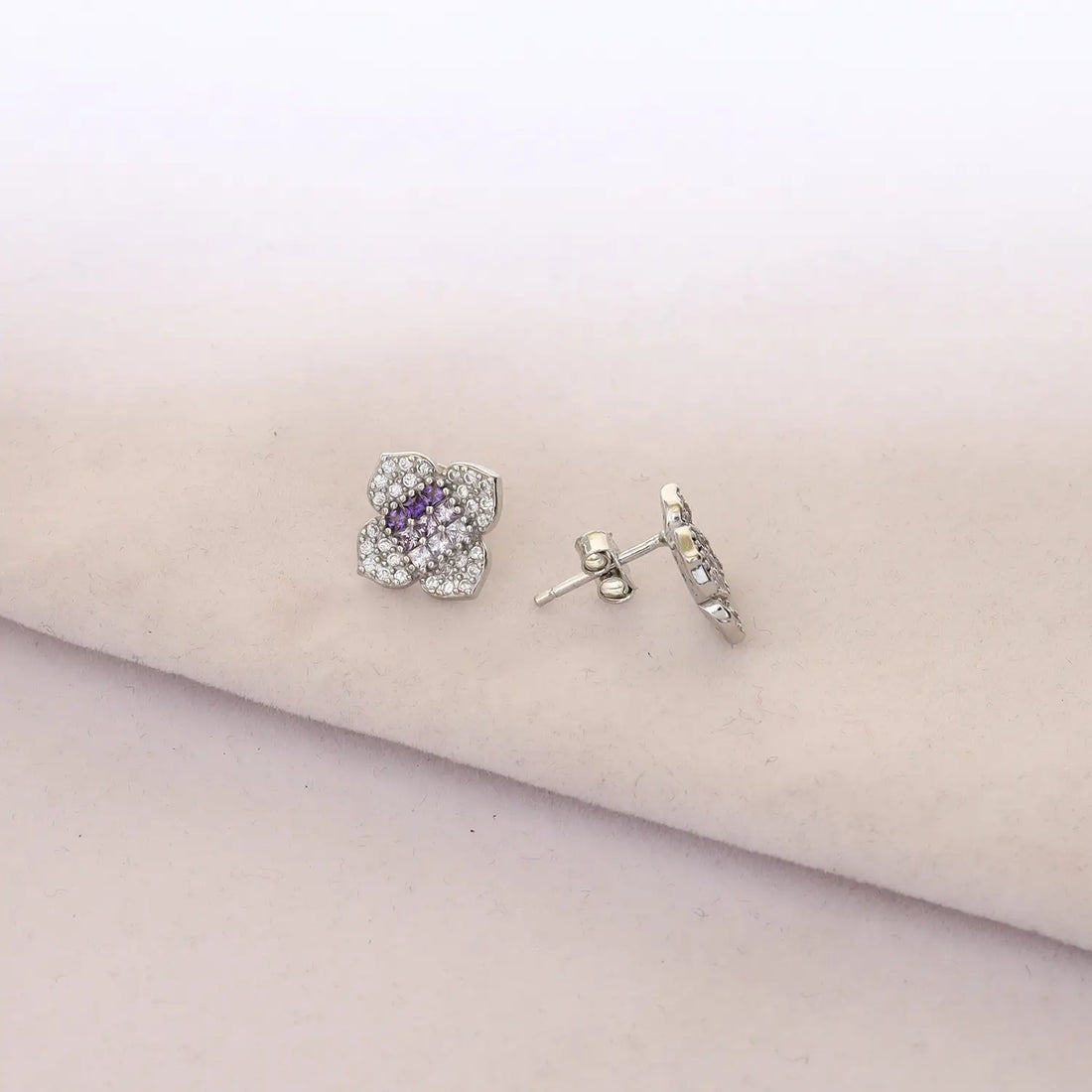 Elegant Pure Silver Purple CZ Floral Pendant Set - Made With Pure 925 Silver