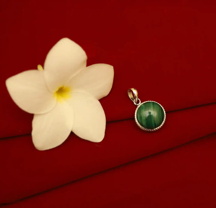Pure Silver Malachite Round Pendant- Made With Pure 925 Silver