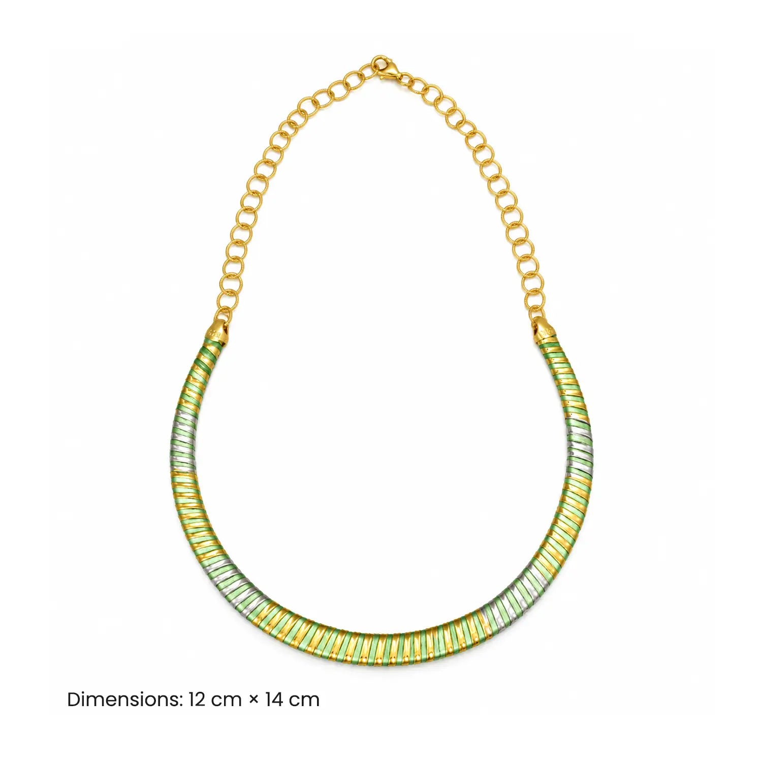 Elegant Green & Gold Spiral Design Silver Necklace - Made With Pure 925 Silver