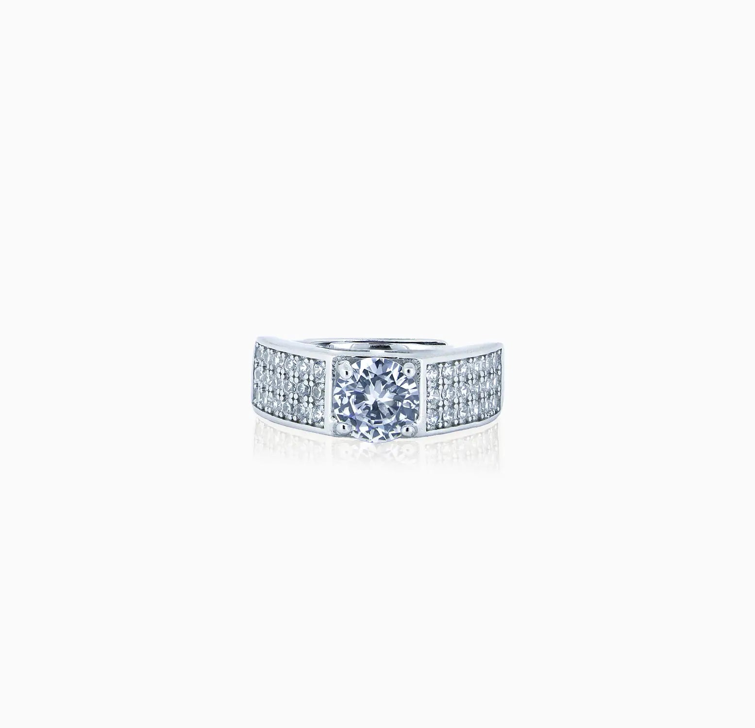Bold Pure Silver Ring with Sparkling CZ Accents - Made With Pure 925 Silver